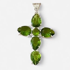 Peridot Cross Silver 2.5” Pendant